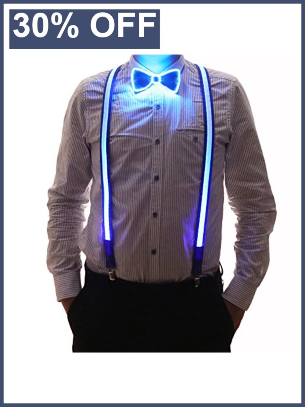 Light Up LED Suspenders And Bow Tie Set Men's Costume Party Music Festival